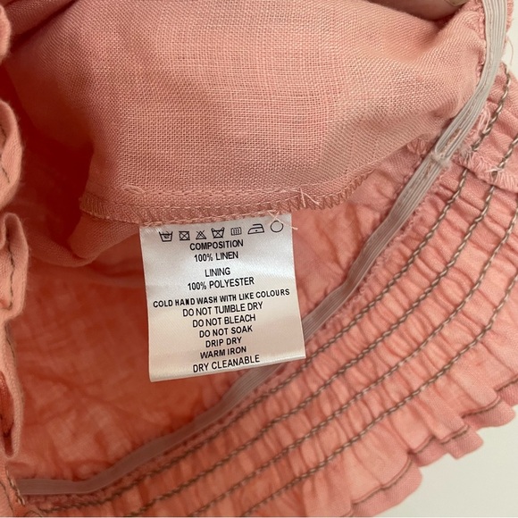 We Are Kindred Top 100% Linen Coral Salmon Puff Sleeve Tie Neck Womens Size US 6 - Picture 4 of 6